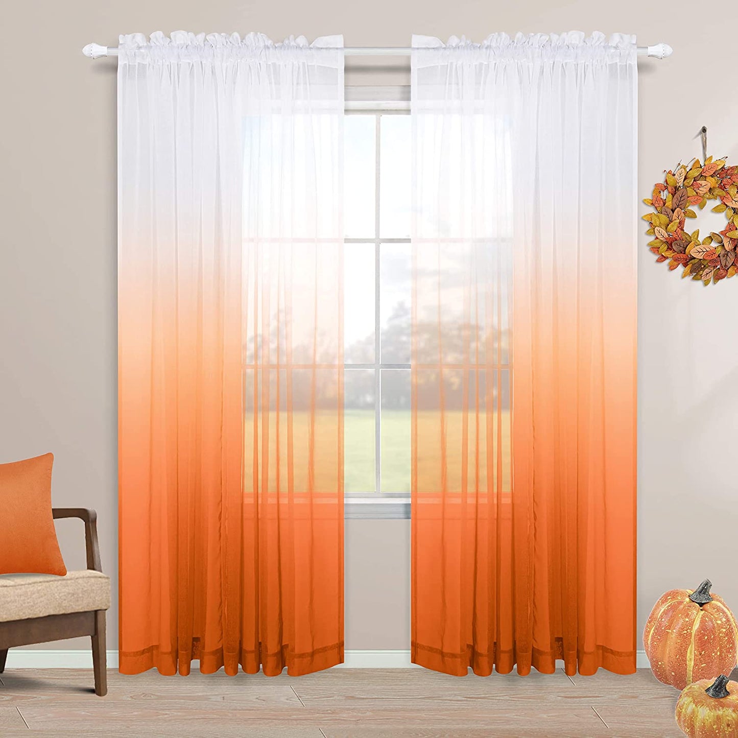 KOUFALL Sage Green Curtains 63 Inch Length for Living Room,2 Panel Set Rod Pocket Boho Curtains for Bedroom 63 Inches Long  KOUFALL TEXTILE Orange 52X84 