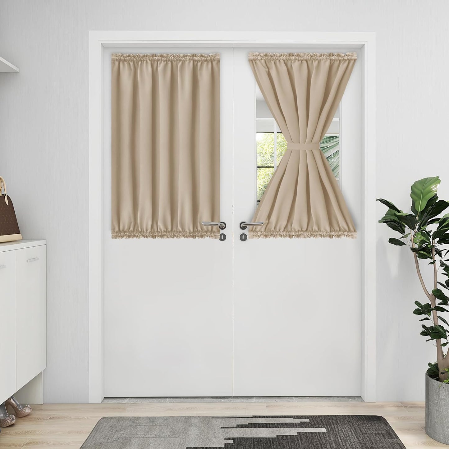 Easy-Going Blackout Door Curtains, Rod Pocket Privacy Light Filtering Sidelight Curtains French Door Curtains with Tieback, 1 Panel, 25X40 Inch, Gray  Easy-Going Beige W25 X L40 Inch 