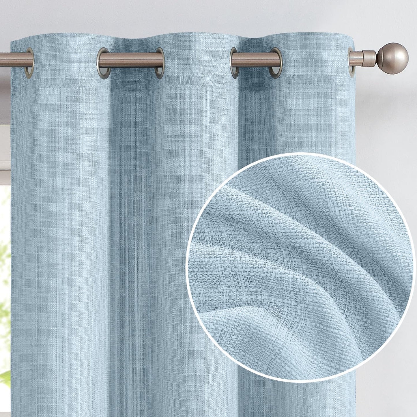 Jinchan Curtains for Bedroom Living Room 84 Inch Long Room Darkening Farmhouse Country Window Curtains Heathered Denim Blue Curtains Grommet Curtains Drapes 2 Panels  CKNY HOME FASHION Grommet Heathered Sky Blue 38"W X 96"L 