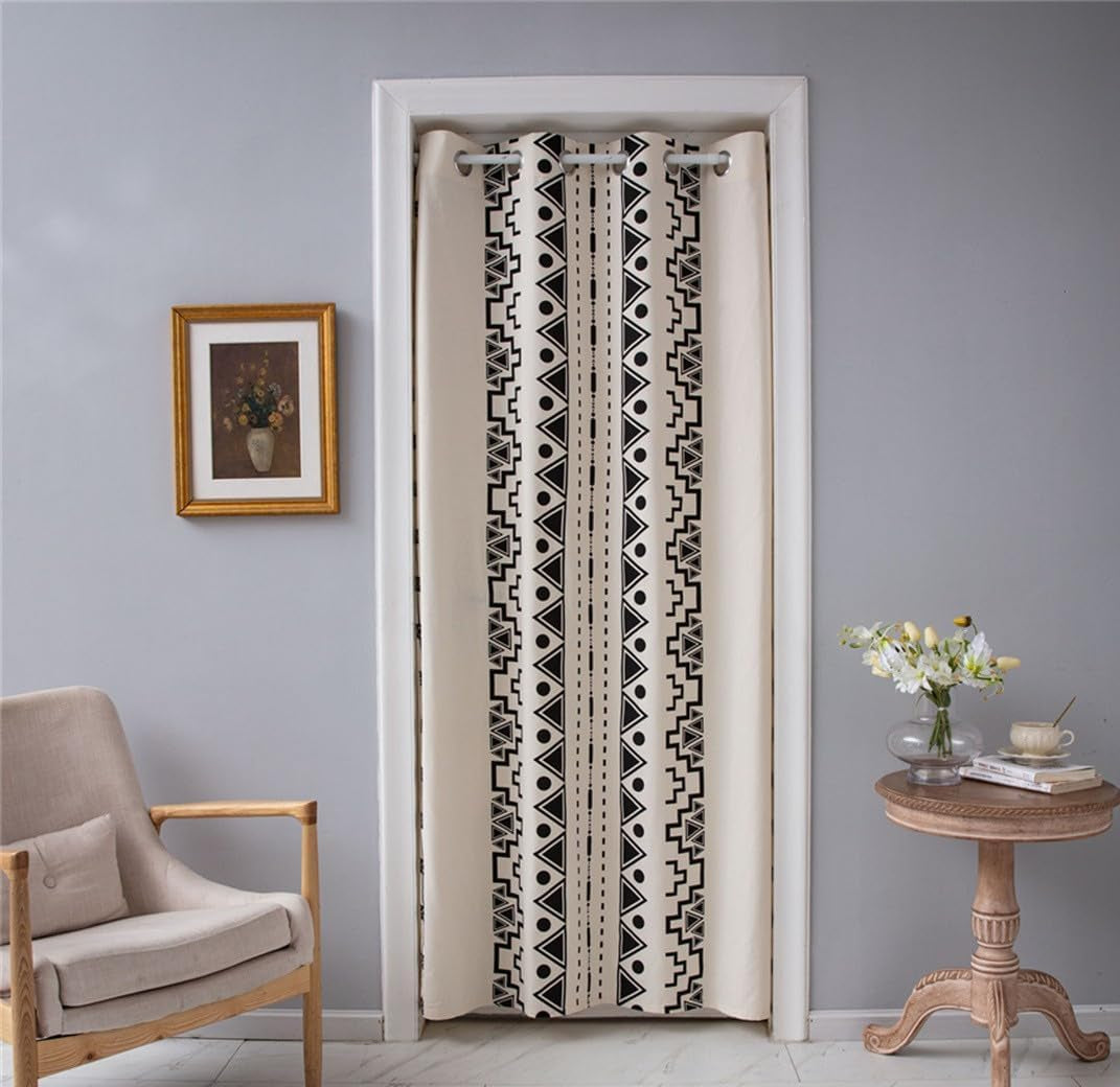 F-CHU Boho Door Curtains for Doorways Privacy,Room Divider Curtains, Insulated Curtains,1 Panel 47X79 Inch,Suitable for Door Width27-39Inch (NOT Include Rome Bar, Telescopic Rod)  F-CHU Black White W47 X L79Inch 