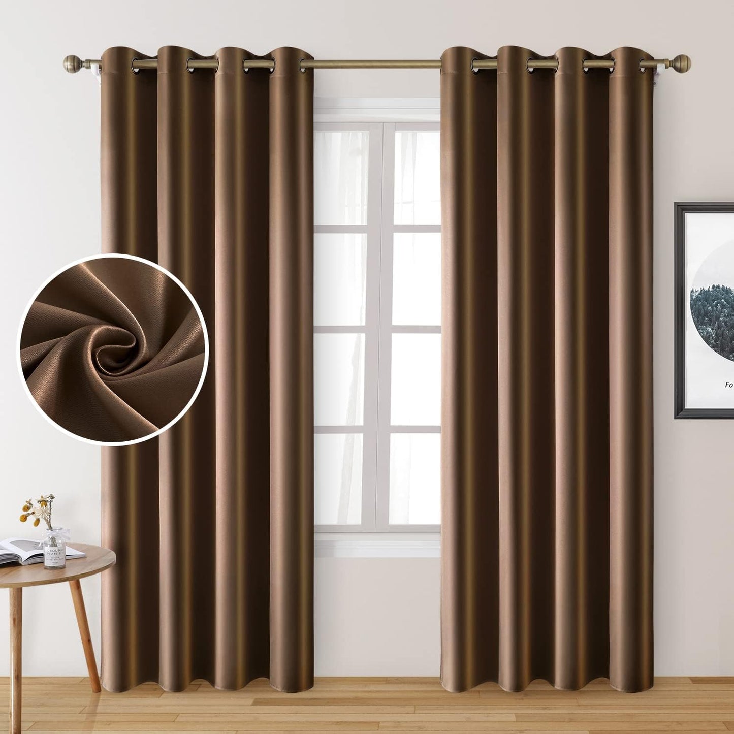 HOMEIDEAS Gold Blackout Curtains, Faux Silk for Bedroom 52 X 84 Inch Room Darkening Satin Thermal Insulated Drapes for Window, Indoor, Living Room, 2 Panels  HOMEIDEAS Chocolate 52" X 84" 