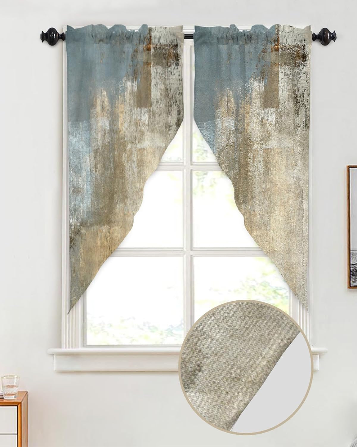 Abstract Swag Valance Curtains Retro Rustic Country Style Farmhouse Art Oil Painting Rod Pocket Kitchen Curtains Scalloped Window Treatment Valances Swag Curtains for Living Room, 1 Pair, 36"W X 36"L