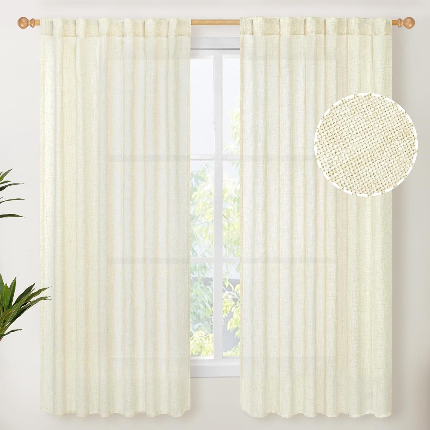 Youngstex Natural Linen Curtains 72 Inch Length 2 Panels for Living Room Light Filtering Textured Window Drapes for Bedroom Dining Office Back Tab Rod Pocket, 52 X 72 Inch  YoungsTex Cream 52W X 63L 
