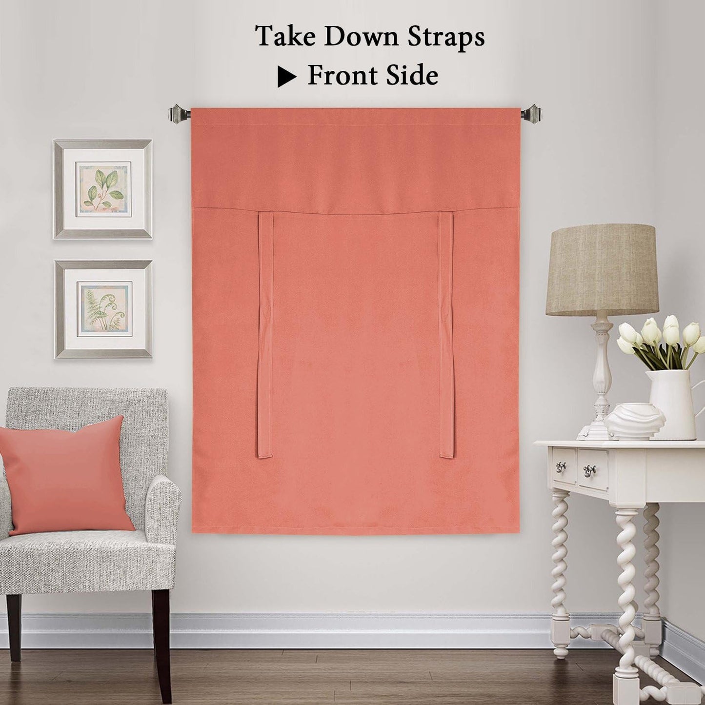 H.VERSAILTEX Tie up Curtain Thermal Insulated Room Darkening Rod Pocket Valance for Bedroom (Coral, 1 Panel, 42 Inches W X 63 Inches L)  H.VERSAILTEX   