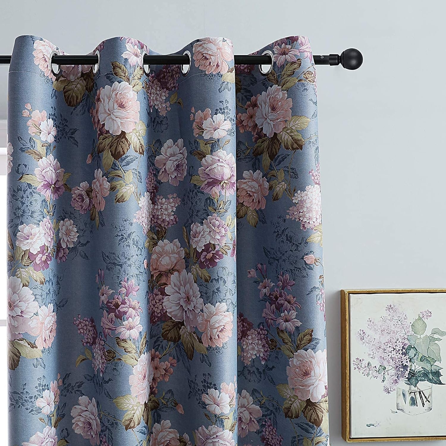 SUOUO Double Sided Floral Blackout Curtains for Bedroom Patterned Vintage Flower Thermal Insulated Window Drapes Room Darkening for Living Room 2 Panels 84 Inches Long Blue  SUOUO   