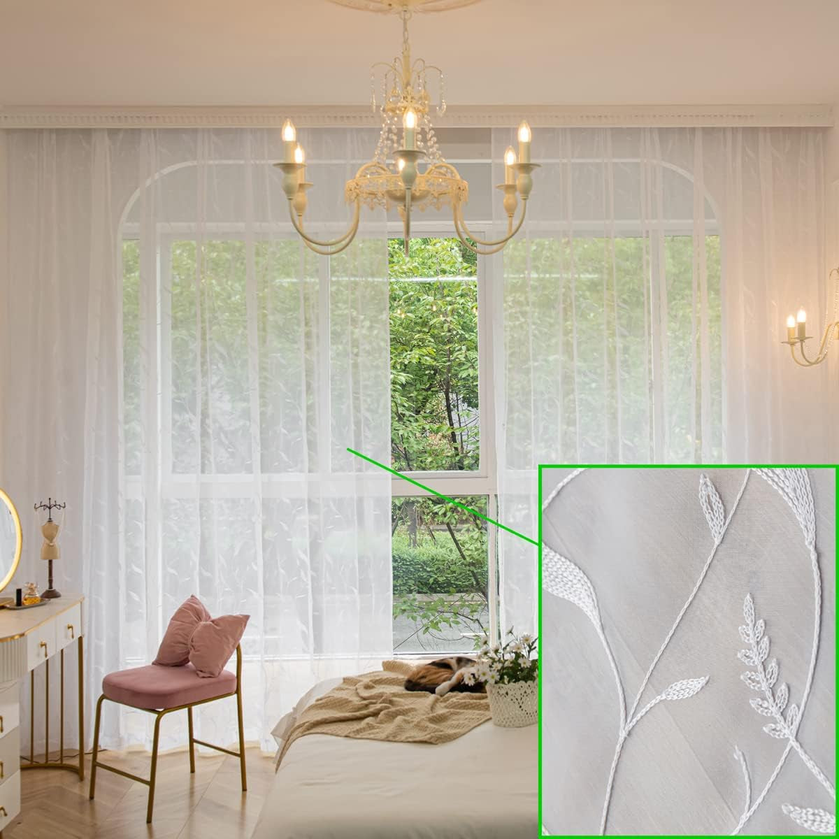 MOONVAN Windows Semi White Sheer Curtains 84 Inches Length 52 Inches Width 2 Panels Set Translucent Sheer Curtain Basic Rod Pocket for Bedroom Children Living Room Yard Kitchen  MOONVAN White-Embroider-Leaf 52''W X 84''L 