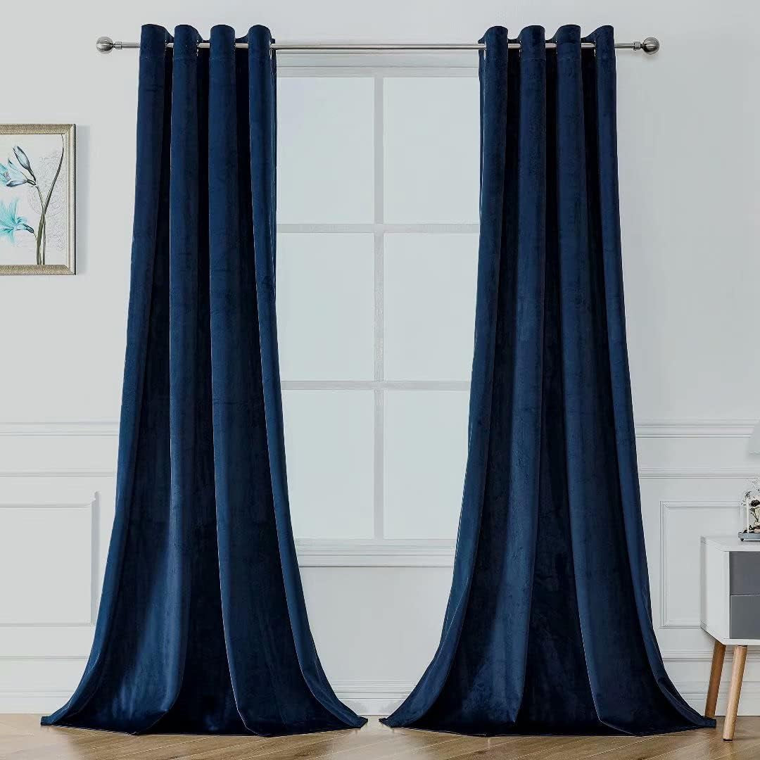 Victree Velvet Curtains for Bedroom, Blackout Curtains 52 X 84 Inch Length - Room Darkening Sun Light Blocking Grommet Window Drapes for Living Room, 2 Panels, Navy  Victree Navy 52 X 108 Inches 