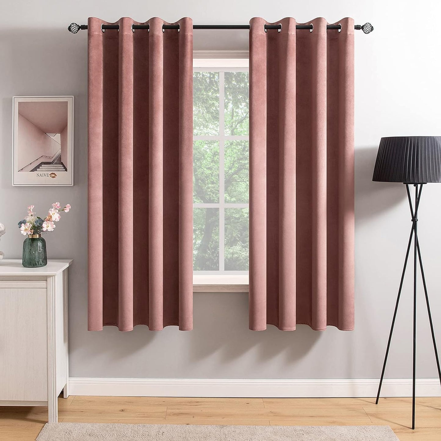 MIULEE Velvet Curtains Olive Green Elegant Grommet Curtains Thermal Insulated Soundproof Room Darkening Curtains/Drapes for Classical Living Room Bedroom Decor 52 X 84 Inch Set of 2  MIULEE Dusty Rose W52 X L63 