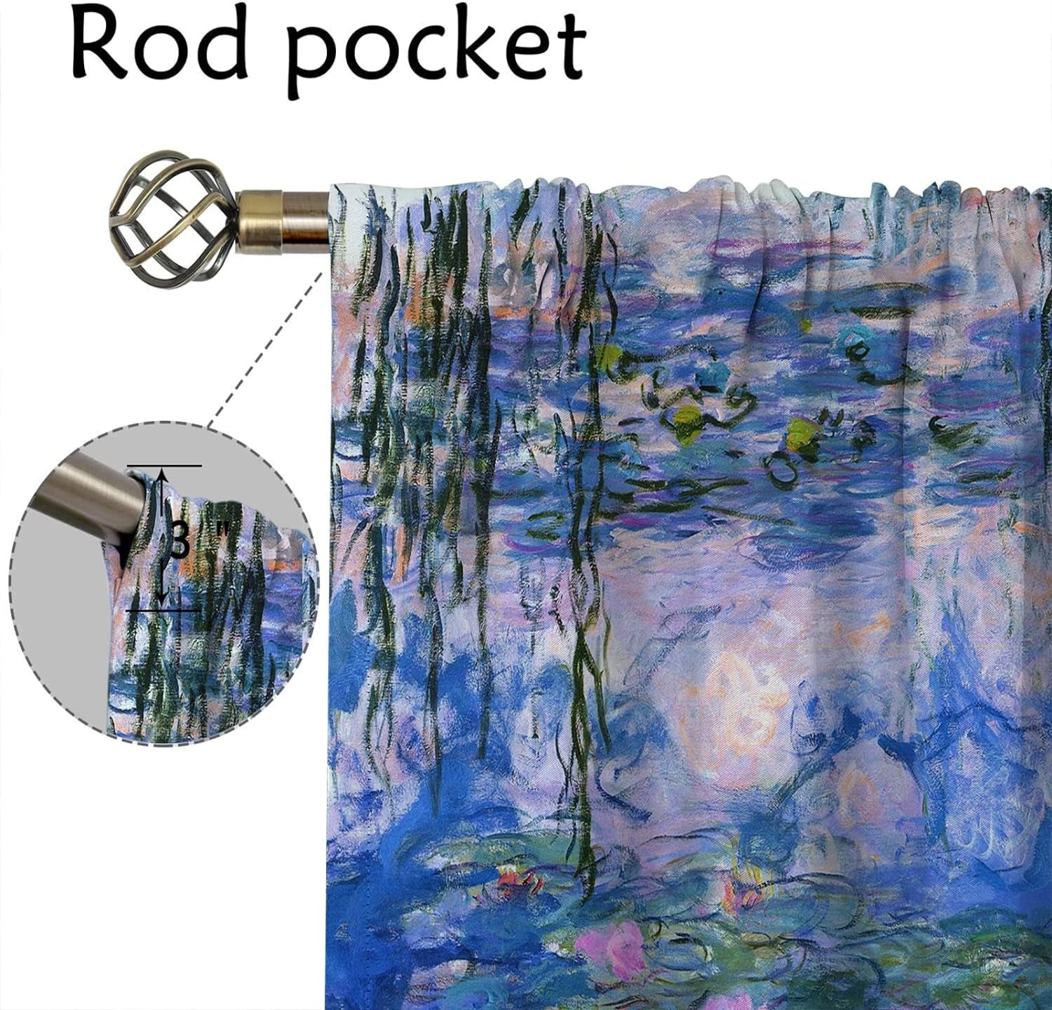 Pop-Belief Painting Blackout Curtains for Home Decor,Water Lilies by Claude Monet Rod Pocket Thermal Insulated Drapes Darkening Window Curtain for Girls Boy Bedroom Living Room 72 X 63 Inch  pop-belief   