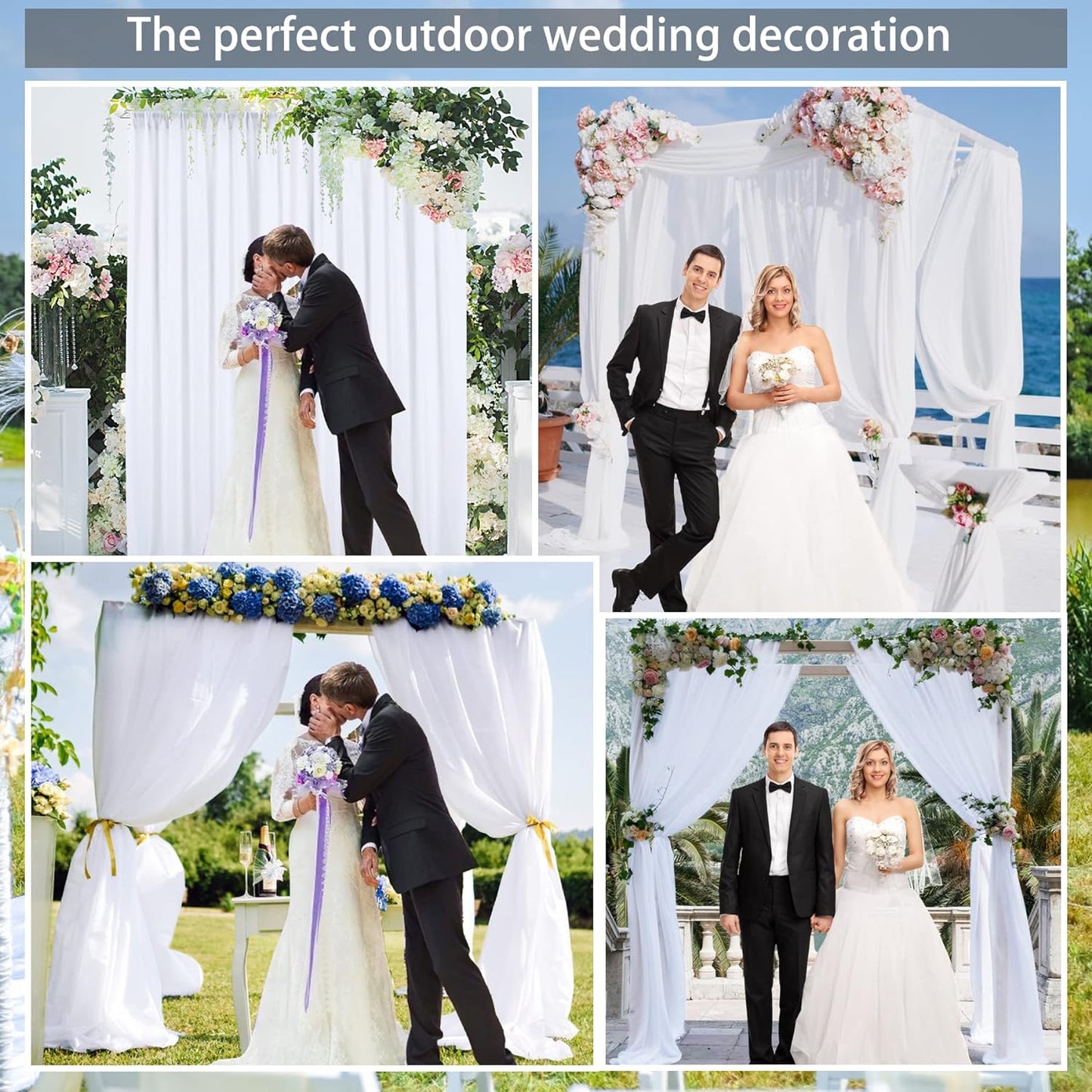 10Ft X 10Ft White Chiffon Backdrop Curtains, Wrinkle-Free Sheer Chiffon Fabric Curtain Drapes for Wedding Ceremony Arch Party Stage Decoration  Wish Care   