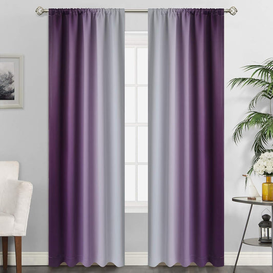 Simplehome Ombre Room Darkening Curtains for Bedroom, Light Blocking Gradient Purple to Greyish White Thermal Insulated Rod Pocket Window Curtains Drapes for Living Room,2 Panels, 52X84 Inches Length  SimpleHome Purple 52W X 84L / 2 Panels 