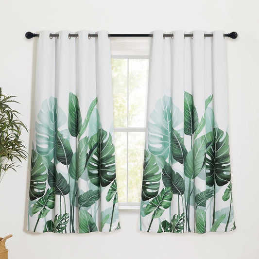 KGORGE Blackout Curtains for Bedroom, Farmhouse Tripical Leaves Pattern Curtains & Drapes Insulating Privacy Window Treatment for Dining Living Room Office Studio, W52 X L63 Inch, 2 Panels  KGORGE Polyester W52 X L63 | Pair 