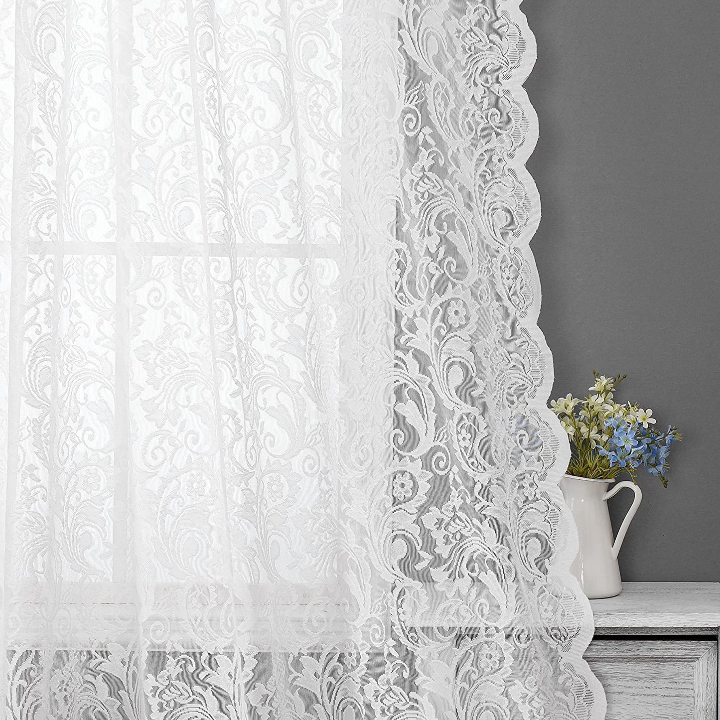 Black Sheer Lace Curtains 84 Inch Vintage Floral Sheer Gothic Curtain Panels for Living Room Bedroom Luxury Light Filtering Drapes Black Window Treatment Sets Rod Pocket 2 Panels 54" Wx84 L  Bujasso Rod Pocket White 54"X63"X2 
