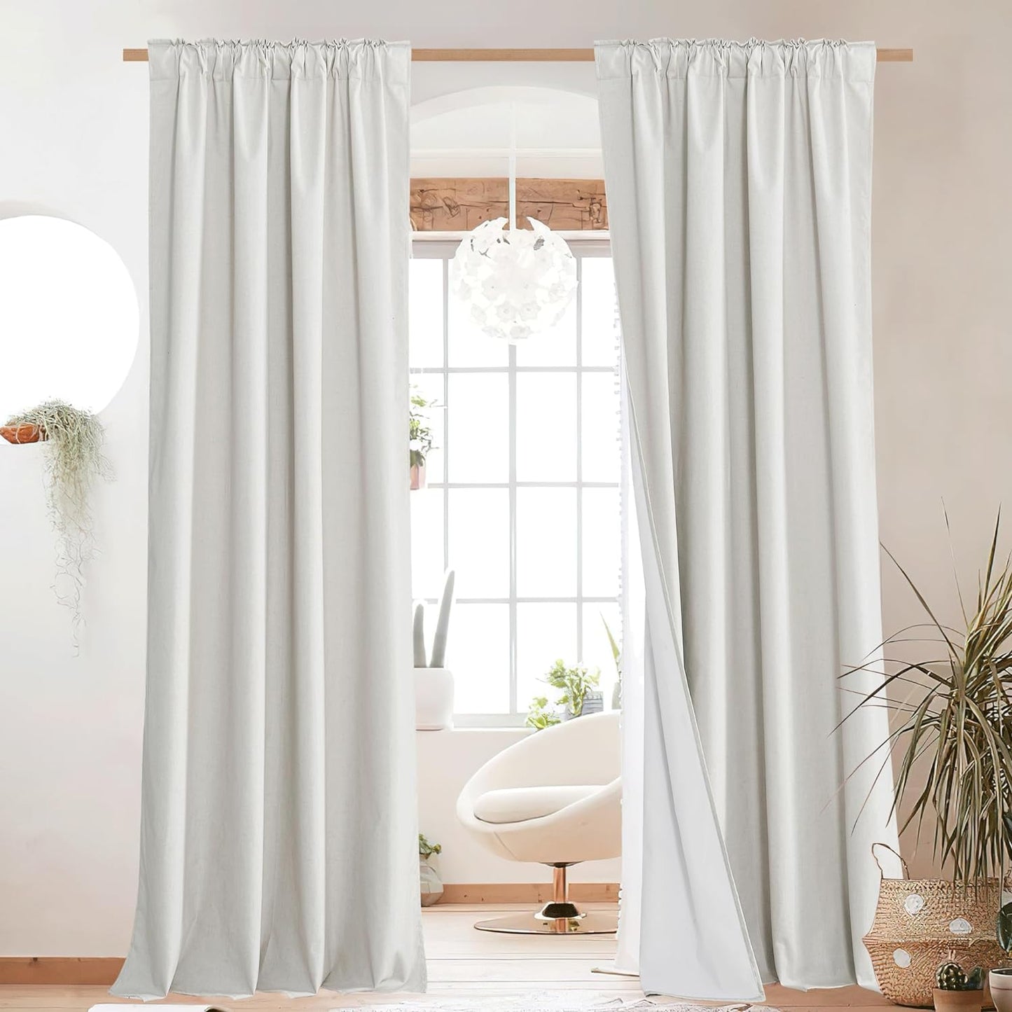 NICETOWN 100% Blackout Linen Curtains for Living Room with Thermal Insulated White Liner, Ivory, 52" Wide, 2 Panels, 84" Long Drapes, Back Tab Retro Linen Curtains Vertical Drapes Privacy for Bedroom  NICETOWN   