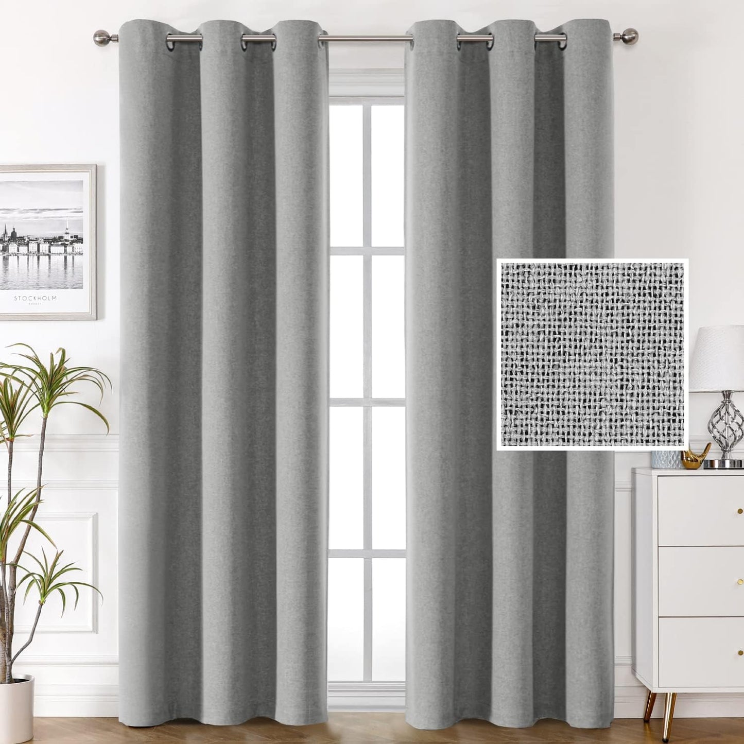 H.VERSAILTEX 100% Blackout Linen Look Curtains Thermal Insulated Curtains for Living Room Textured Burlap Drapes for Bedroom Grommet Linen Noise Blocking Curtains 42 X 84 Inch, 2 Panels - Sage  H.VERSAILTEX Grey 42"W X 84"L 