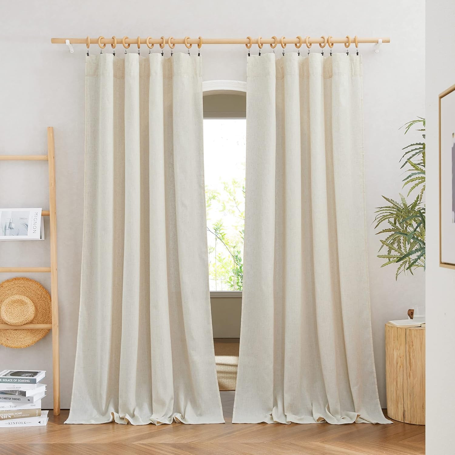 NICETOWN Natural Linen Curtains & Drapes for Windows 84 Inch Long, Rod Pocket Thick Flax Semi Sheer Privacy Assured with Light Filtering for Bedroom/Living Room, W55 X L84, 2 Pieces  NICETOWN Natural W55 X L84 