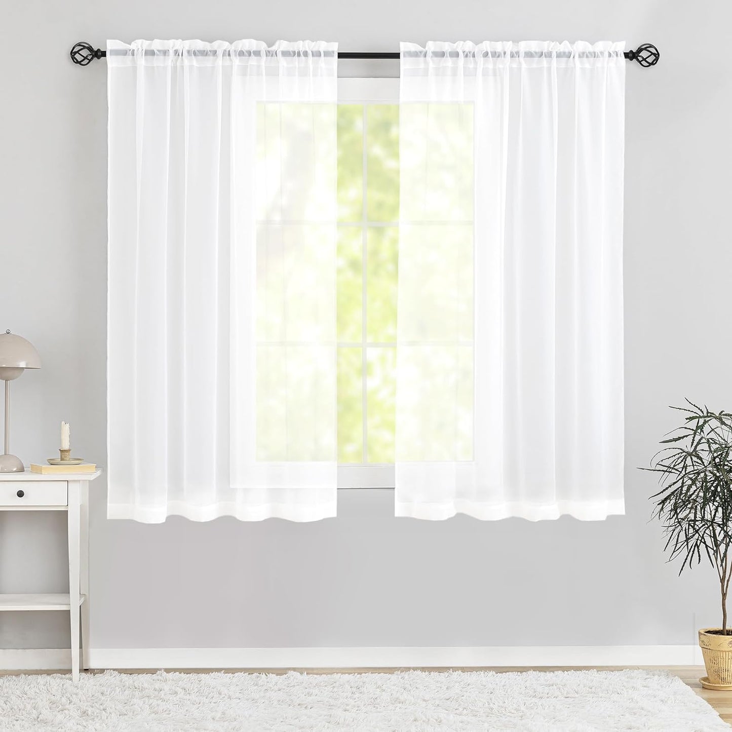 Semi Voile White Sheer Curtains 84 Inches Long 2 Panels Rod Pocket Window Treatment for Living Room Bedroom Dining Room(White 52" W X 84" L)  Karseteli White 52"W X 45"L 