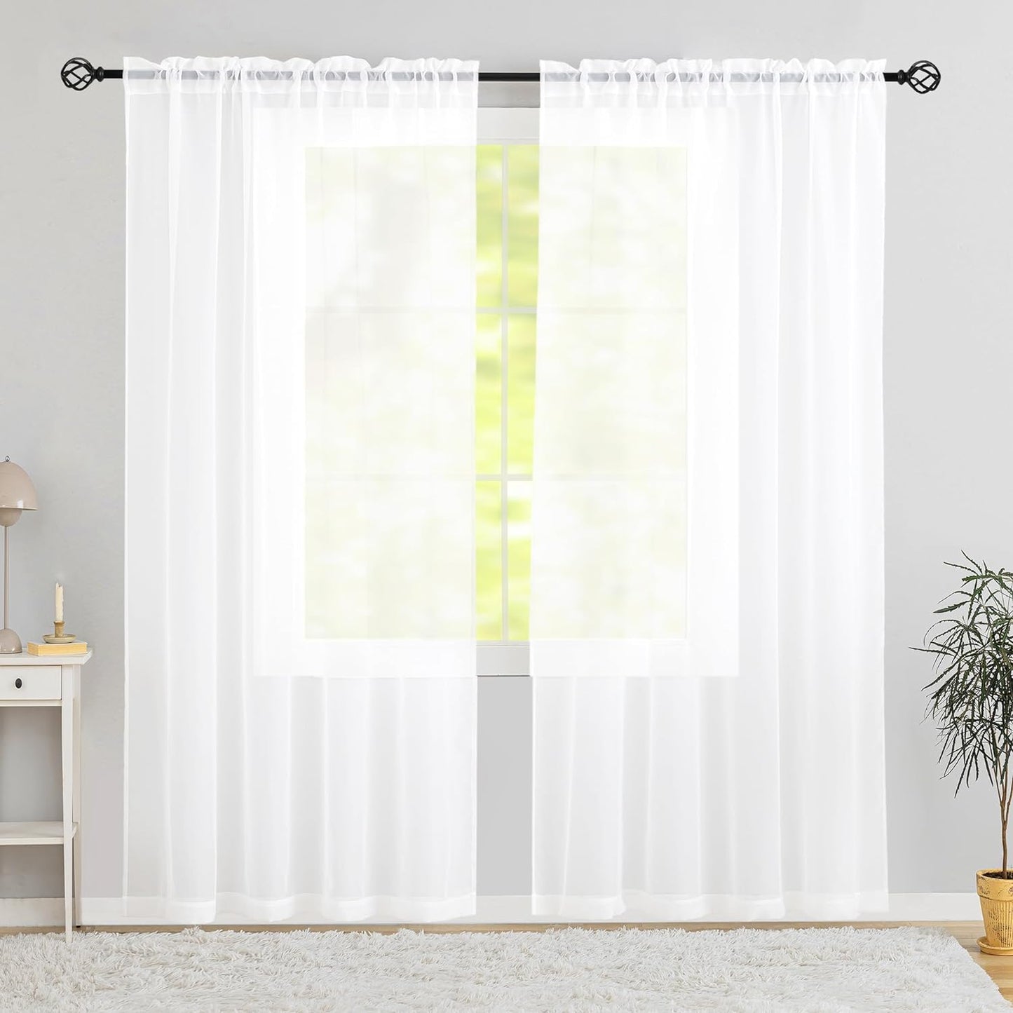 Semi Voile White Sheer Curtains 84 Inches Long 2 Panels Rod Pocket Window Treatment for Living Room Bedroom Dining Room(White 52" W X 84" L)  Karseteli White 60"W X 72"L 