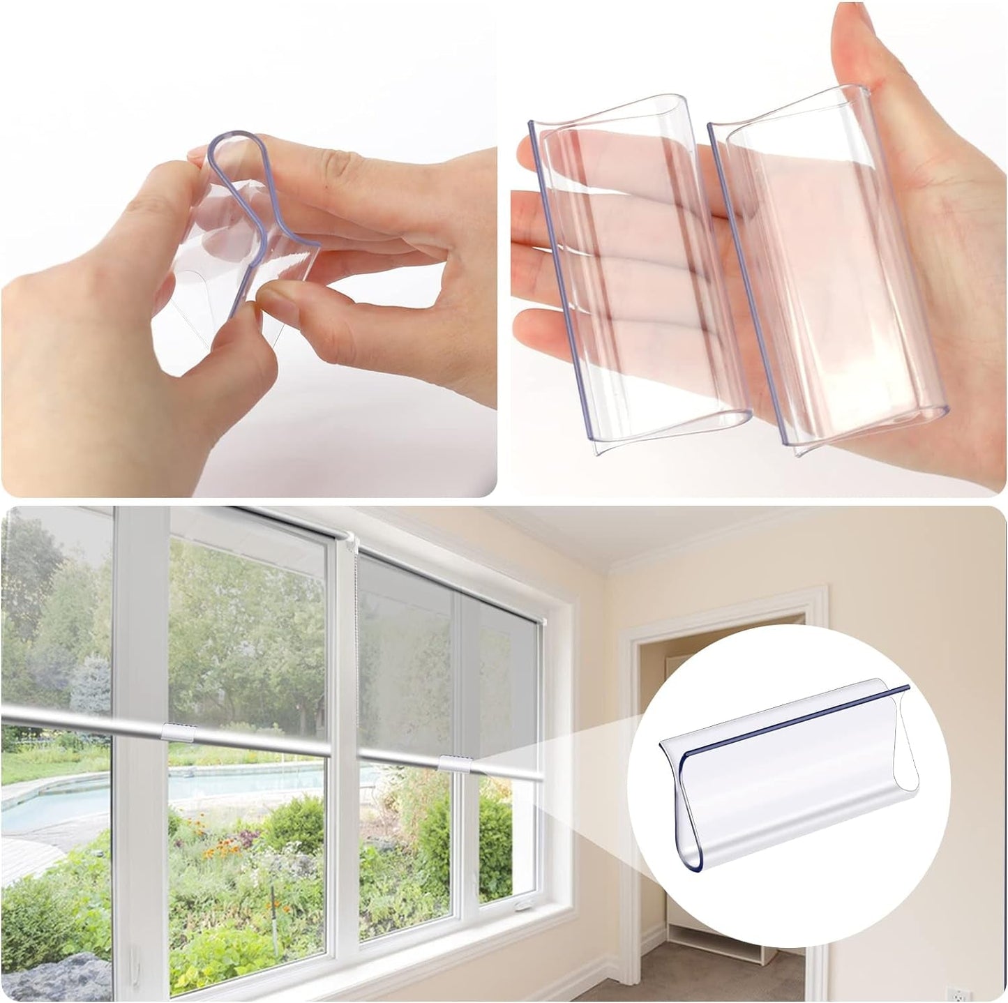 4 PCS Roller Window Shades Window Shade Clear Plastic Hem Grip for Roller Shades Pull down Shades Blinds for Windows Home Accessories