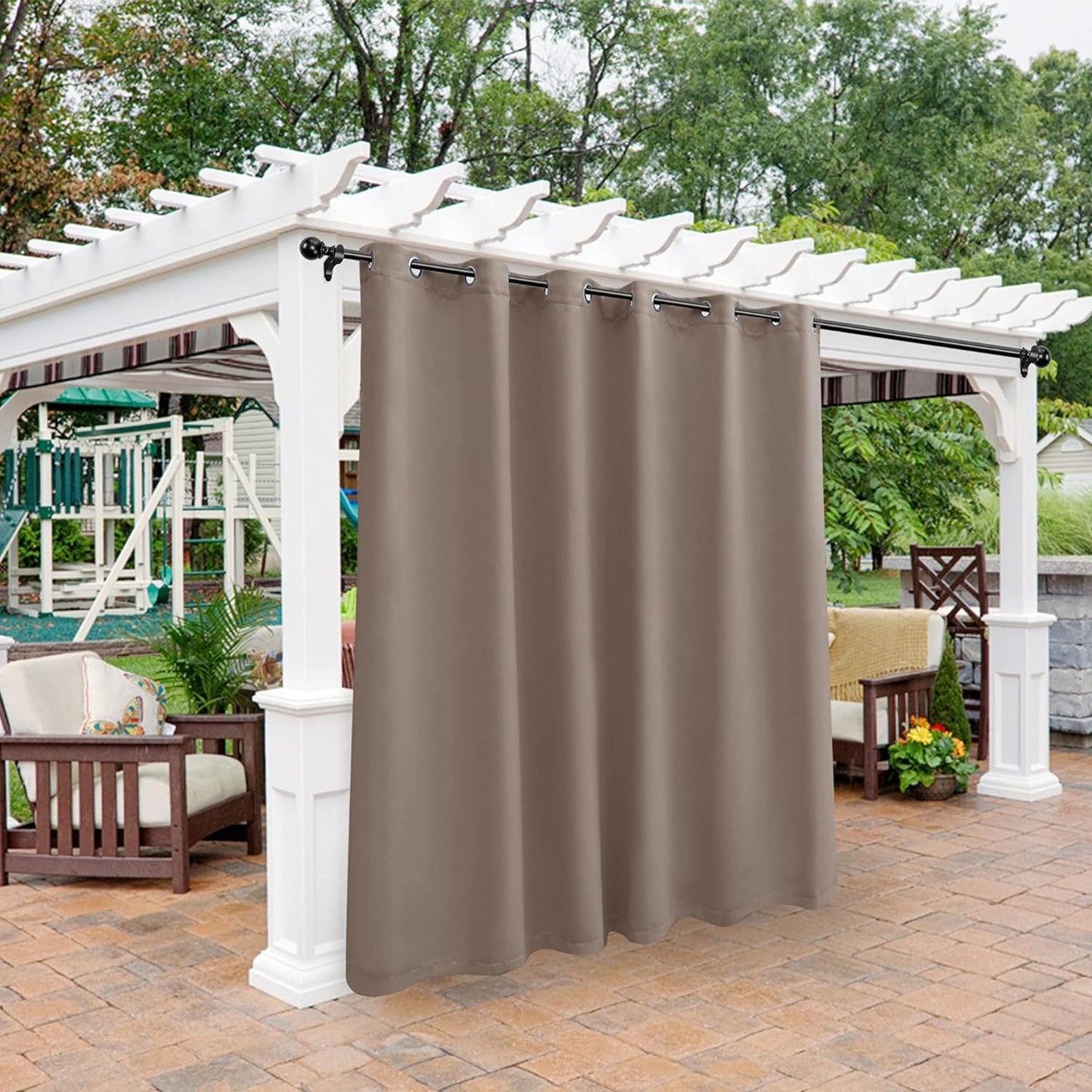 BONZER Outdoor Curtains for Patio Waterproof - Light Blocking Weather Resistant Privacy Grommet Blackout Curtains for Gazebo, Porch, Pergola, Cabana, Deck, Sunroom, 1 Panel, 52W X 84L Inch, Silver  BONZER Khaki 100W X 95 Inch 