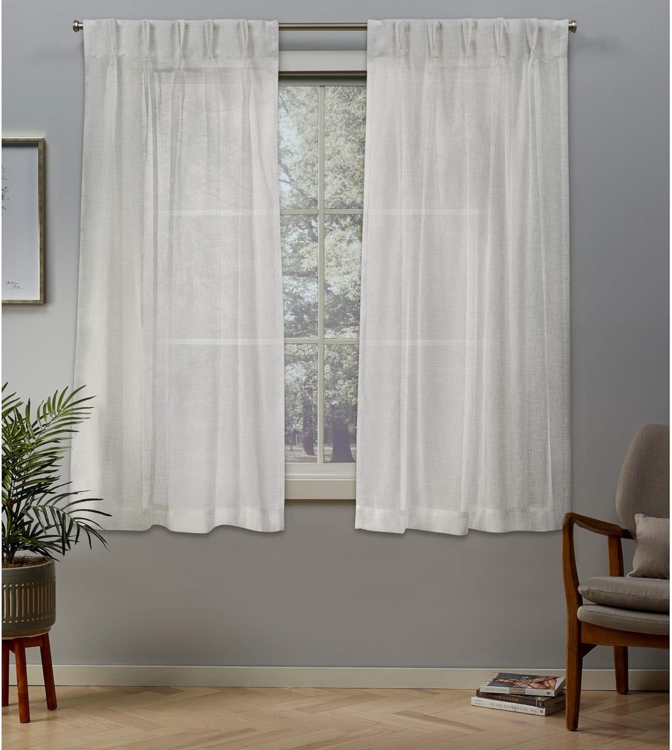 Exclusive Home Belgian Pp Sheer Textured Linen Look Jacquard Pinch Pleat Panel Pair, 30X84, Winter White, 2 Count  Exclusive Home Curtains Snowflake 30X63 