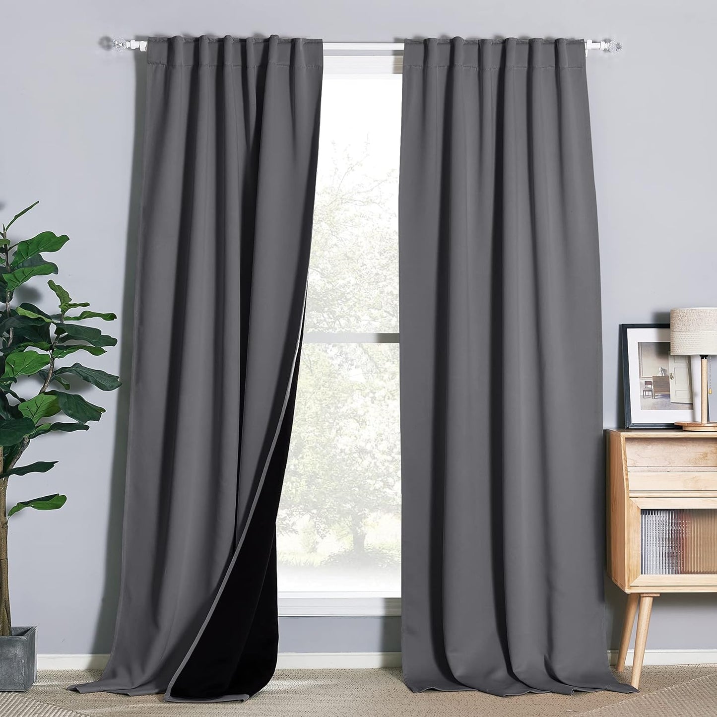 NICETOWN 100% Blackout Window Curtain Panels, Cold and Full Light Blocking Drapes with Black Liner for Nursery, 84 Inches Drop Thermal Insulated Draperies (Pure White, 2 Pieces, 52 Inches Wide)  NICETOWN Grey W52 X L108 