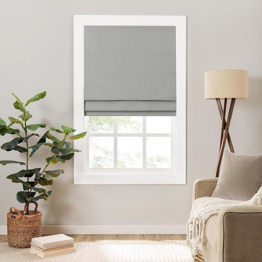 Eclipse Lane Cordless Roman Shades for Windows, Room Darkening, 27 in Wide X 64 in Long, Noise Reducing and Energy Efficient Window Treatments for Living Room, Bedroom or Office, Grey