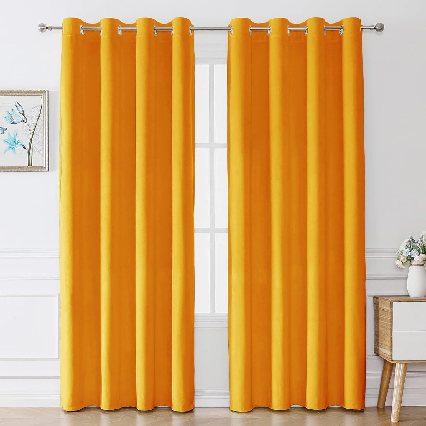 Victree Velvet Curtains for Bedroom, Blackout Curtains 52 X 84 Inch Length - Room Darkening Sun Light Blocking Grommet Window Drapes for Living Room, 2 Panels, Navy  Victree Orange 52 X 96 Inches 