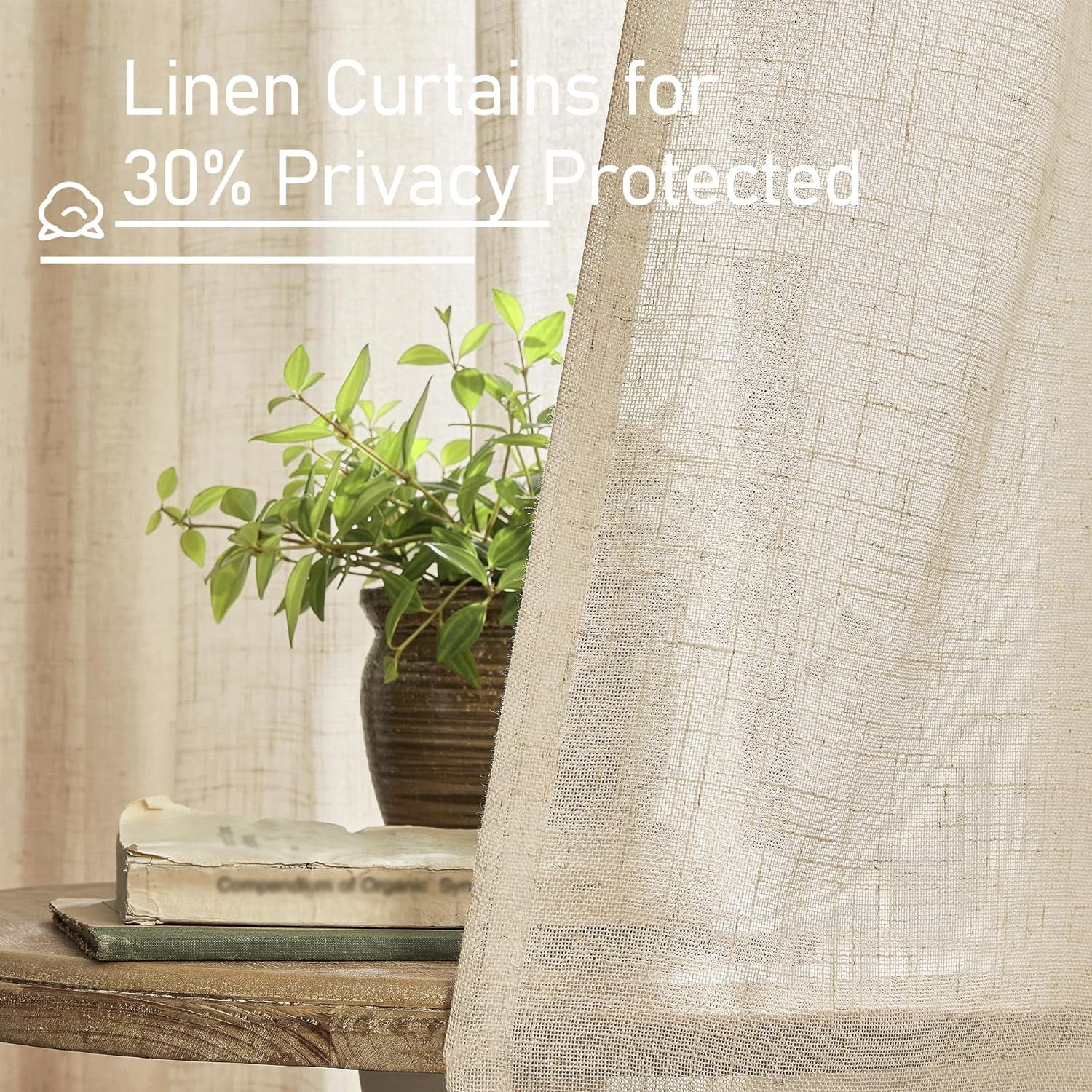 LAMIT Natural Linen Blended Curtains for Living Room, Back Tab and Rod Pocket Semi Sheer Curtains Light Filtering Country Rustic Drapes for Bedroom/Farmhouse, 2 Panels,52 X 108 Inch, Linen  LAMIT   