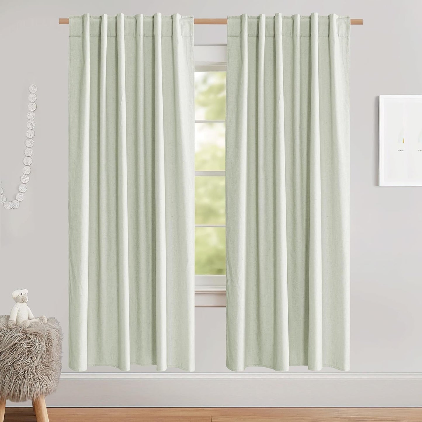 NICETOWN 100% Blackout Linen Curtains for Living Room with Thermal Insulated White Liner, Ivory, 52" Wide, 2 Panels, 84" Long Drapes, Back Tab Retro Linen Curtains Vertical Drapes Privacy for Bedroom  NICETOWN Sage Green W52 X L72 