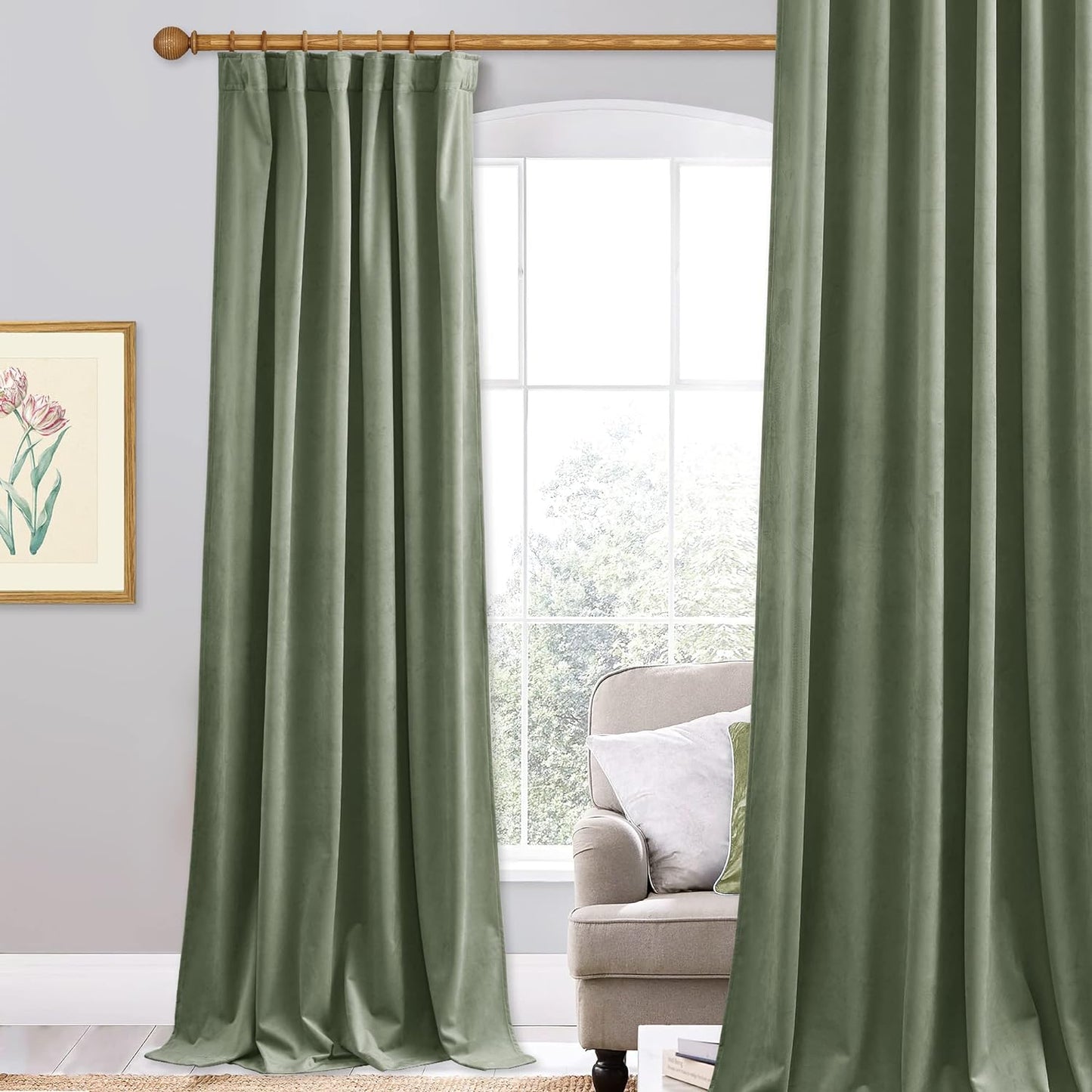 Stangh Navy Blue Velvet Curtains 96 Inches Long for Living Room, Luxury Blackout Sliding Door Curtains Thermal Insulated Window Drapes for Bedroom, W52 X L96 Inches, 1 Panel  StangH Sage Green W62 X L96 