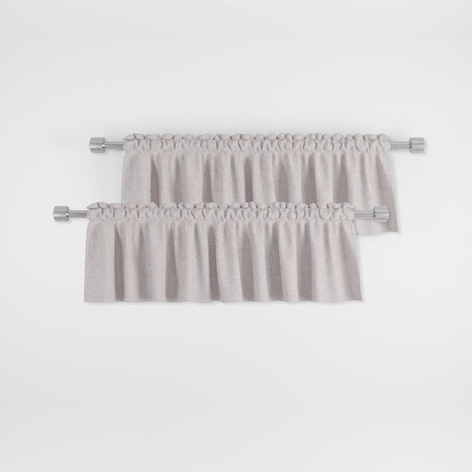 2 Pieces Valances Beige Curtains Linen Textured Living Room 18 Inches Long Kitchen Short Small Mini Little Caravan Curtain Toppers Bathroom Privacy Valance Pair Bedroom Window Curtain Rod Pocket