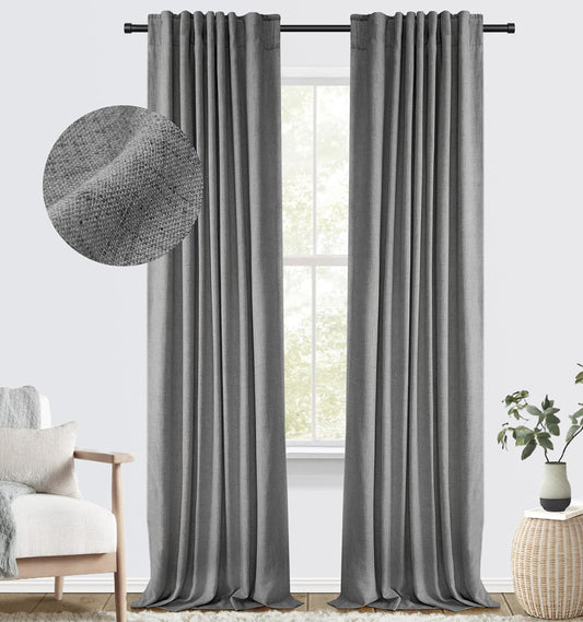 100% Blackout Shield Blackout Curtains for Bedroom Faux Linen Black Out Curtains 84 Inch Length 2 Panels Set, Back Tab/Rod Pocket Thermal Insulated Curtains with Black Liner, 50W X 84L, Dark Grey  100% Blackout Shield 08 Dark Grey 50''W X 108''L 