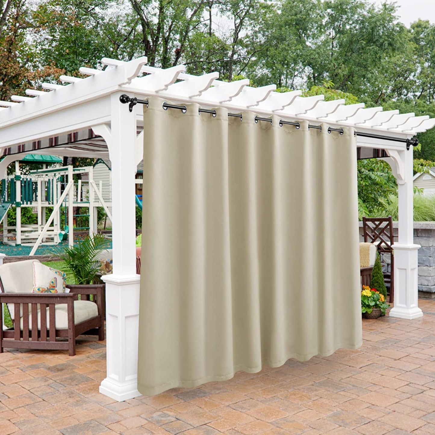 BONZER Outdoor Curtains for Patio Waterproof - Light Blocking Weather Resistant Privacy Grommet Blackout Curtains for Gazebo, Porch, Pergola, Cabana, Deck, Sunroom, 1 Panel, 52W X 84L Inch, Silver  BONZER Cream 120W X 95 Inch 