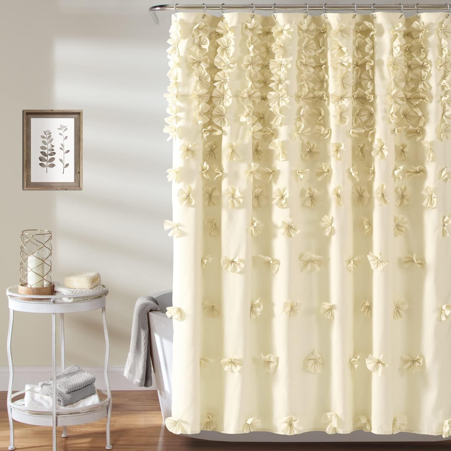 Lush Decor Riley Shower Curtain, 72" W X 72" L, Blush - Luxury Shower Curtain with Bows - Charming Texture - Beautiful & Elegant Girly Bathroom Accessory - Romantic, Vintage Glam Bathroom Decor