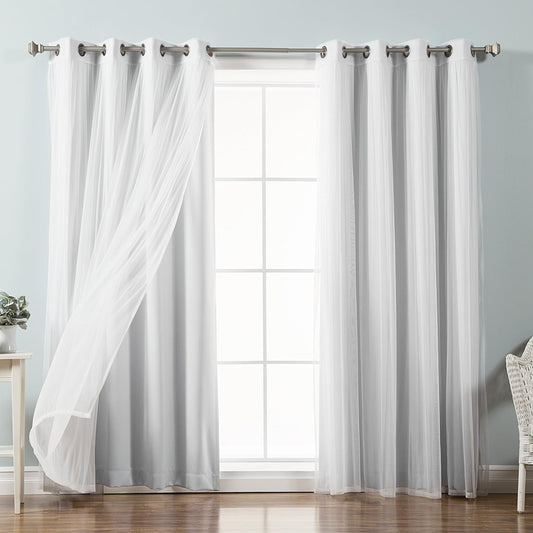 Best Home Fashion Tulle Sheer with Attached Valance & Solid Blackout Mix & Match (52" W X 96" L, MM VAPOR)