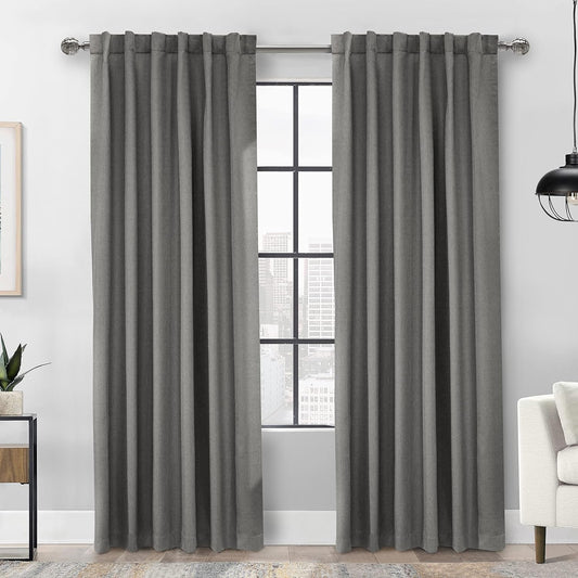 Loft Living Barry Total Blackout Textured Dual Header Curtain Panel 52" X 95" in Silver  Commonwealth Home Fashions Silver 52" X 95" 