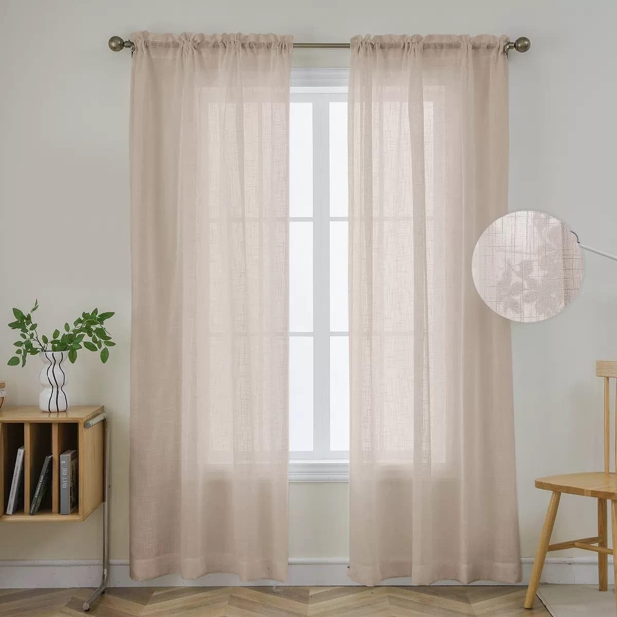 Joydeco White Sheer Curtains 63 Inch Length 2 Panels Set, Rod Pocket Long Sheer Curtains for Window Bedroom Living Room, Lightweight Semi Drape Panels for Yard Patio (54X63 Inch, off White)  Joydeco Floral Embroidery-Linen 54W X 84L Inch X 2 Panels 