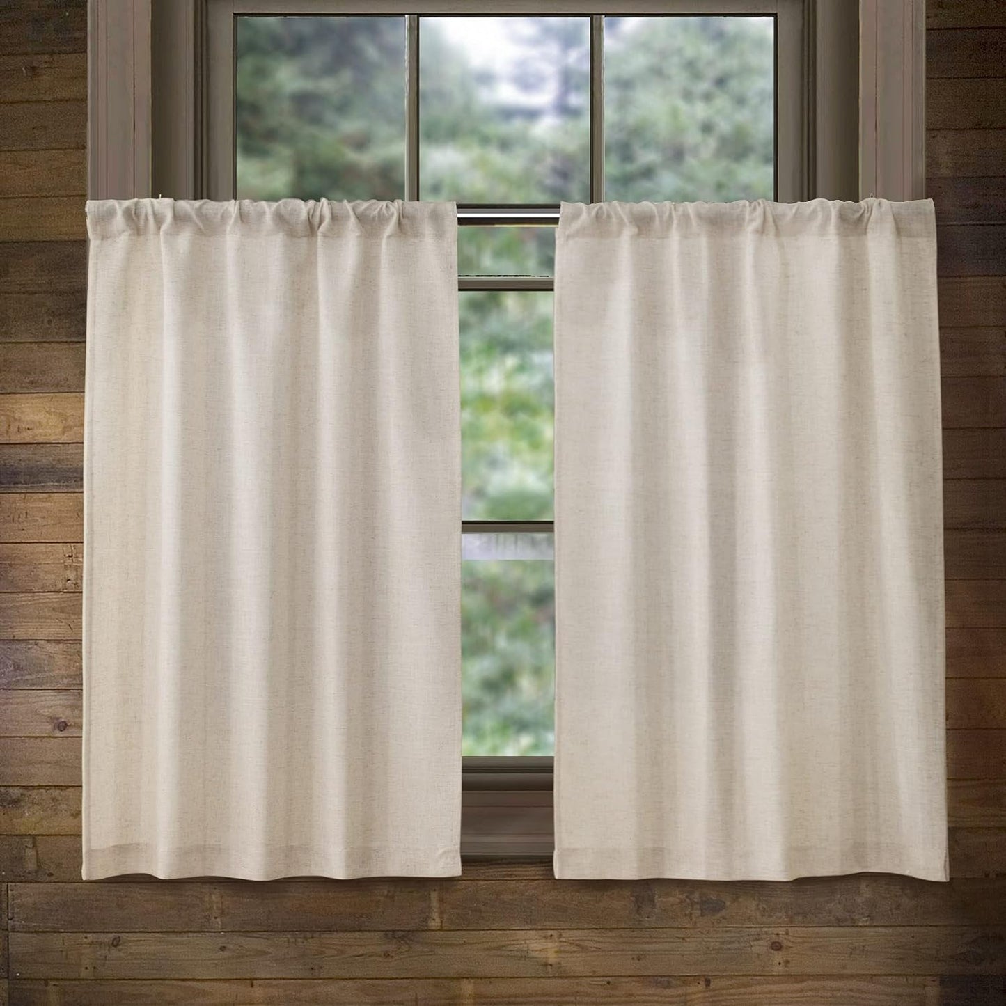 Valea Home Linen Kitchen Curtains 45 Inch Length Rustic Farmhouse Crude Short Cafe Curtains Rod Pocket Tiers for Small Window Bathroom Basement, Natural, 2 Panels  Valea Home 27"W X 36"L  