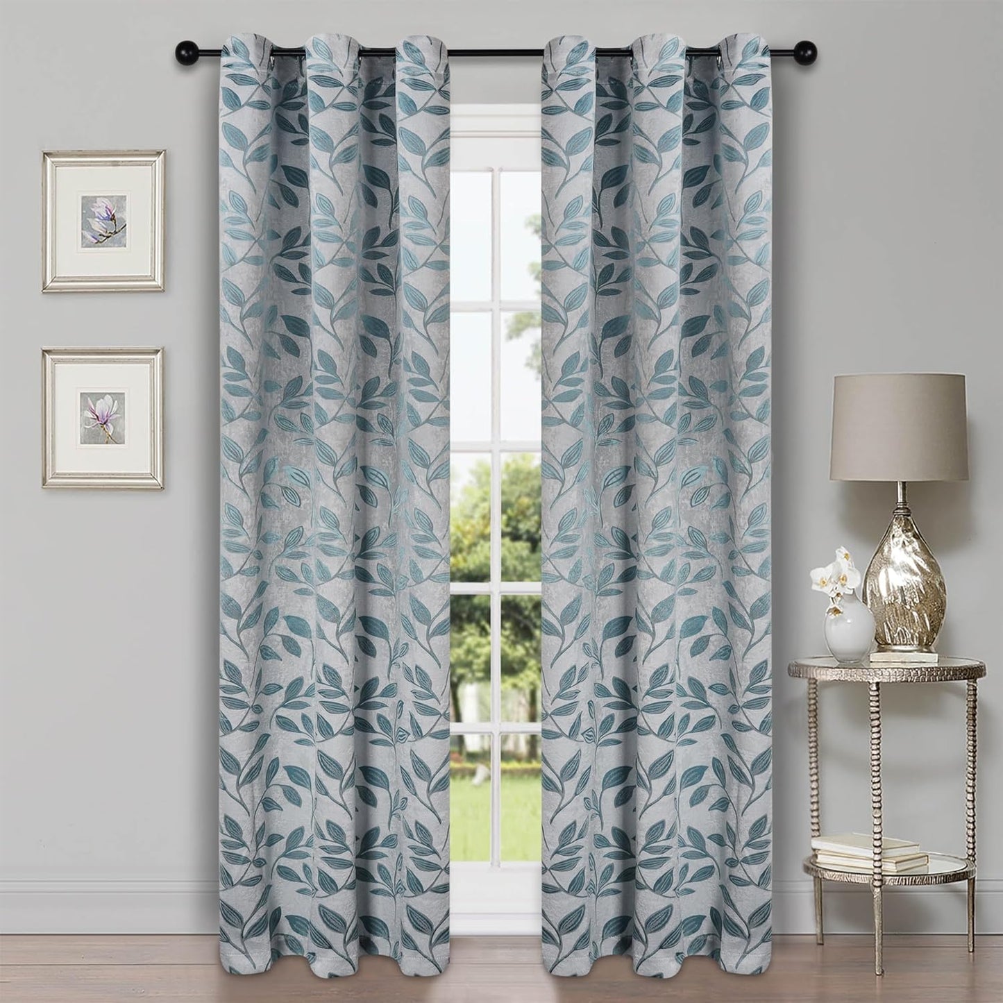 Superior Blackout Curtains, Room Darkening Window Accent for Bedroom, Sun Blocking, Thermal, Modern Bohemian Curtains, Leaves Collection, Set of 2 Panels, Rod Pocket - 52 in X 63 In, Nickel Black  Home City Inc. Teal 42 In X 84 In (W X L) 