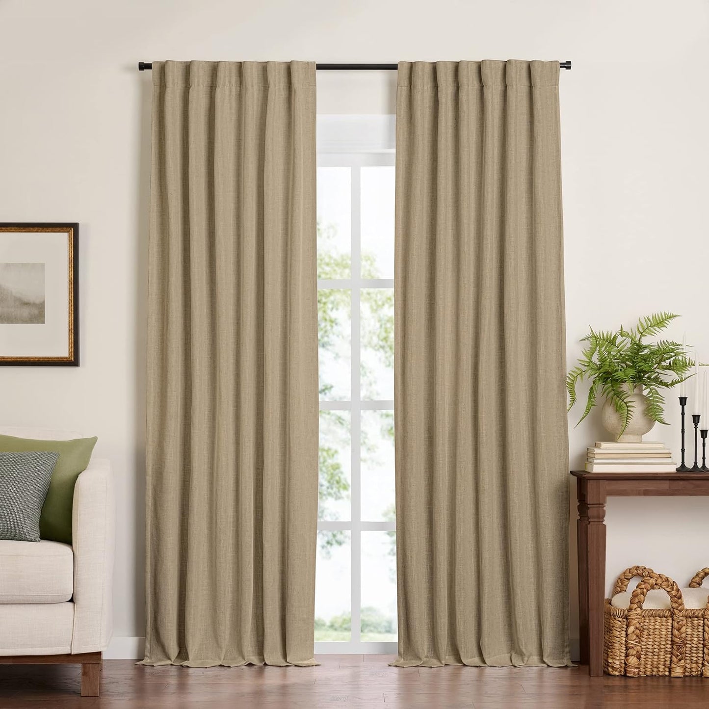 Elrene Home Fashions Harrow Solid Texture Blackout Single Window Curtain Panel, 52"X84", Natural  Elrene Home Fashions Linen 52"X84" (1 Panel) 