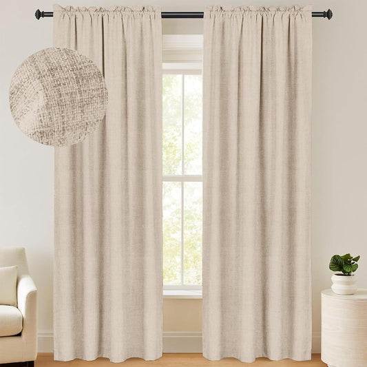 100% Blackout Shield Linen Blackout Curtains 96 Inches Long 2 Panels Set, Blackout Curtains for Bedroom/Living Room, Thermal Insulated Rod Pocket Window Curtains & Drapes, 50W X 96L, Oatmeal  100% Blackout Shield 07 Oatmeal 50''W X 72''L 
