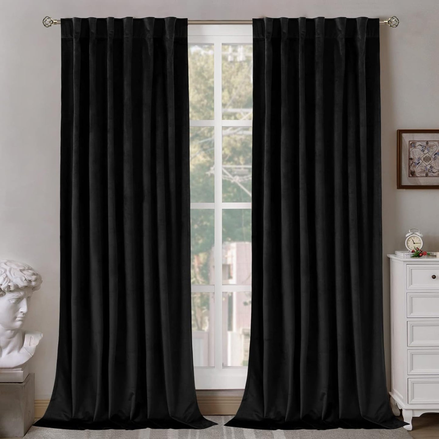 Bgment Grey Velvet Curtains 108 Inches Long for Living Room, Thermal Insulated Room Darkening Curtains Drapes Window Treatment with Back Tab and Rod Pocket, Set of 2 Panels, 52 X 108 Inch  BGment Black 52W X 120L 