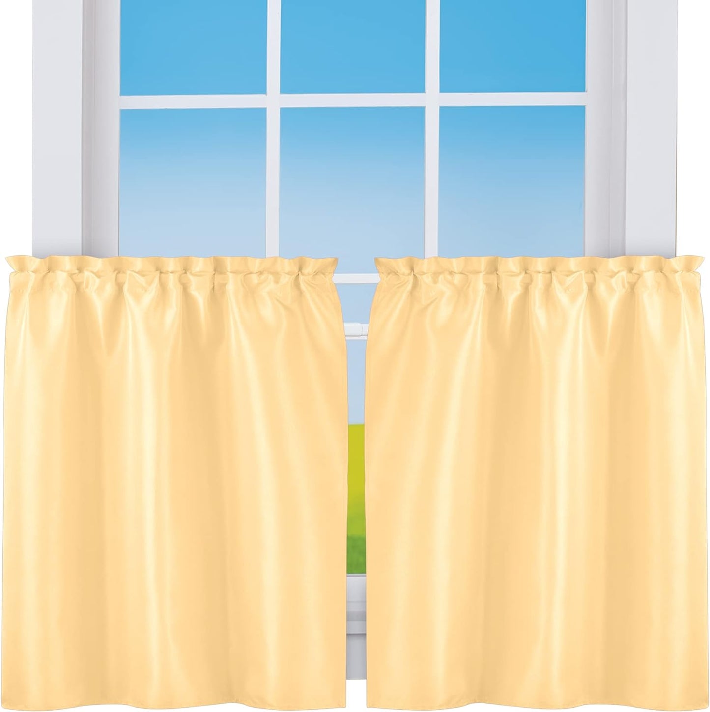 Collections Etc 5-Piece Ruffled Trim Tiers & Panels Window Curtain Set  Winston Brands Yellow 24"L Tiers 