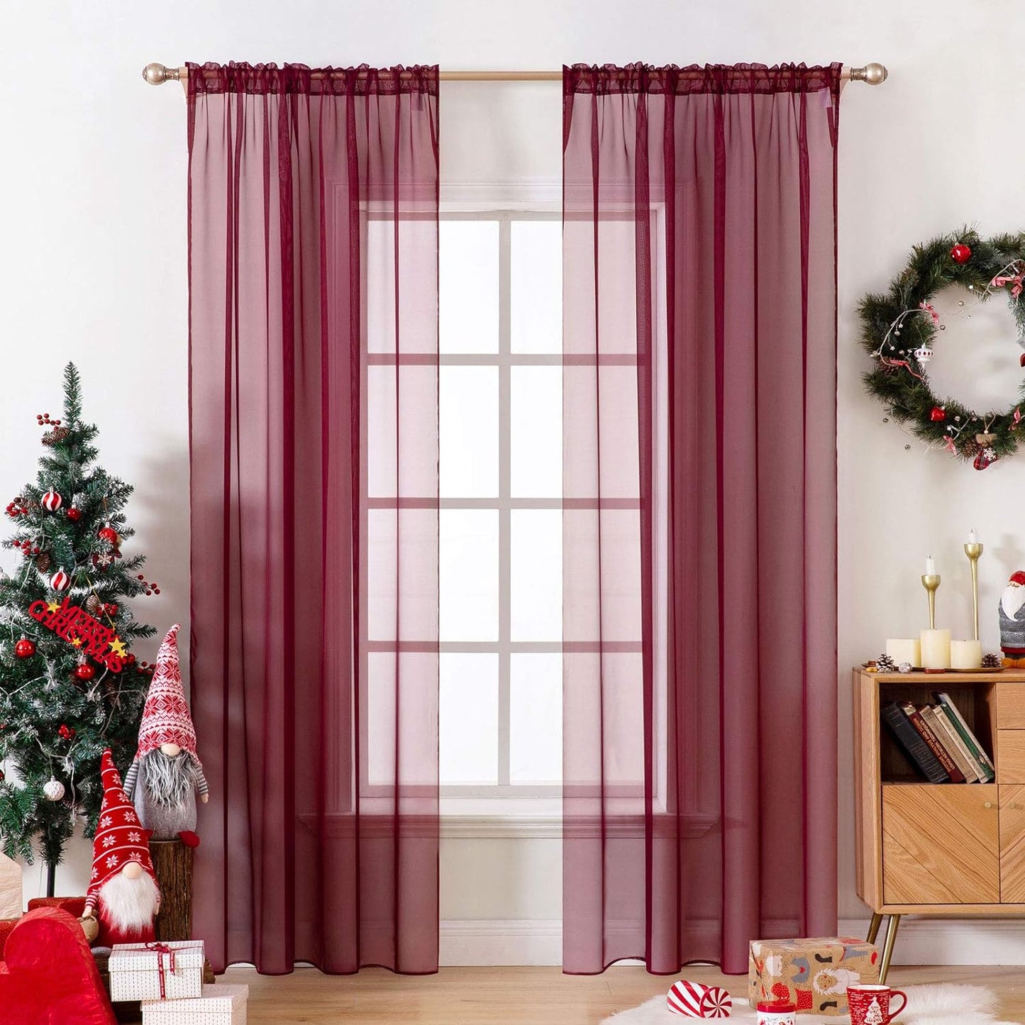 MIULEE White Sheer Curtains 96 Inches Long Window Curtains 2 Panels Solid Color Elegant Window Voile Panels/Drapes/Treatment for Bedroom Living Room (54 X 96 Inches White)  MIULEE Maroon Red 54''W X 84''L 