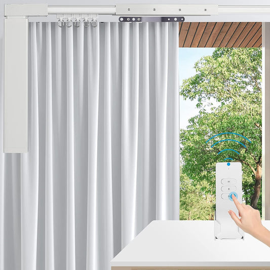 Electric Curtain Tracks 87"-244" Smart Curtains Motorized Opener Curtains Rod with Remote Control (157'')