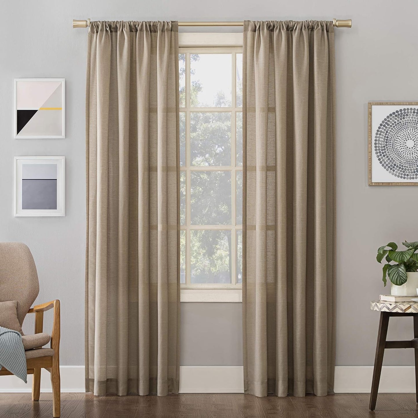 No. 918 Amalfi Linen Blend Textured Semi-Sheer Rod Pocket Curtain Panel, 54" X 84", Ivory  No. 918 Taupe 54 In X 63 In Panel 