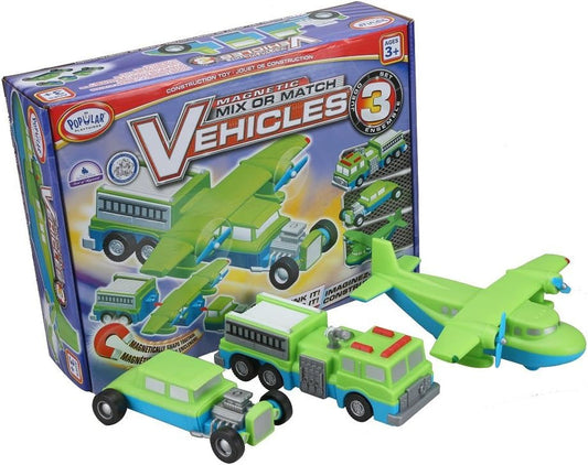 Magnetic Mix or Match Vehicles 3 Toy Play Set, 9 Pieces