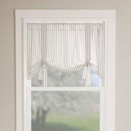 Piper Classics Timeless Ticking Roman Valance Curtain W/Ties, 24" L X 40" W, Soft White and Gray Ticking Stripes, Vintage Farmhouse Chic Window Cover