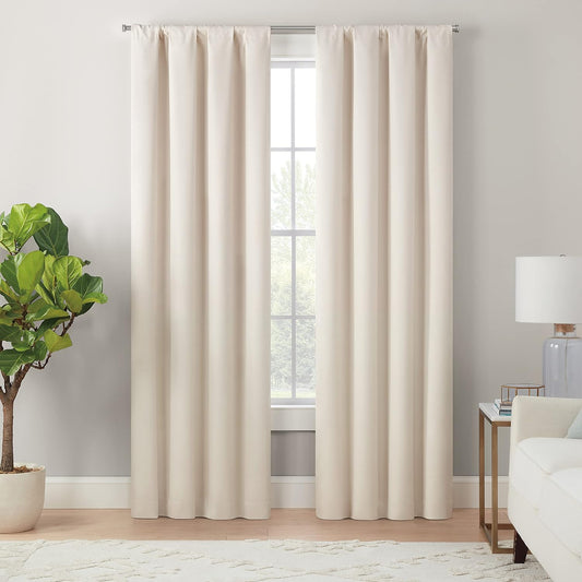 Eclipse Cannes Magnitech 100% Blackout Curtain, Rod Pocket Window Curtain Panel, Seamless Magnetic Closure for Bedroom, Living Room or Nursery, 63 in Long X 40 in Wide, (1 Panel), Ivory  KEECO Ivory Rod Pocket 40X84